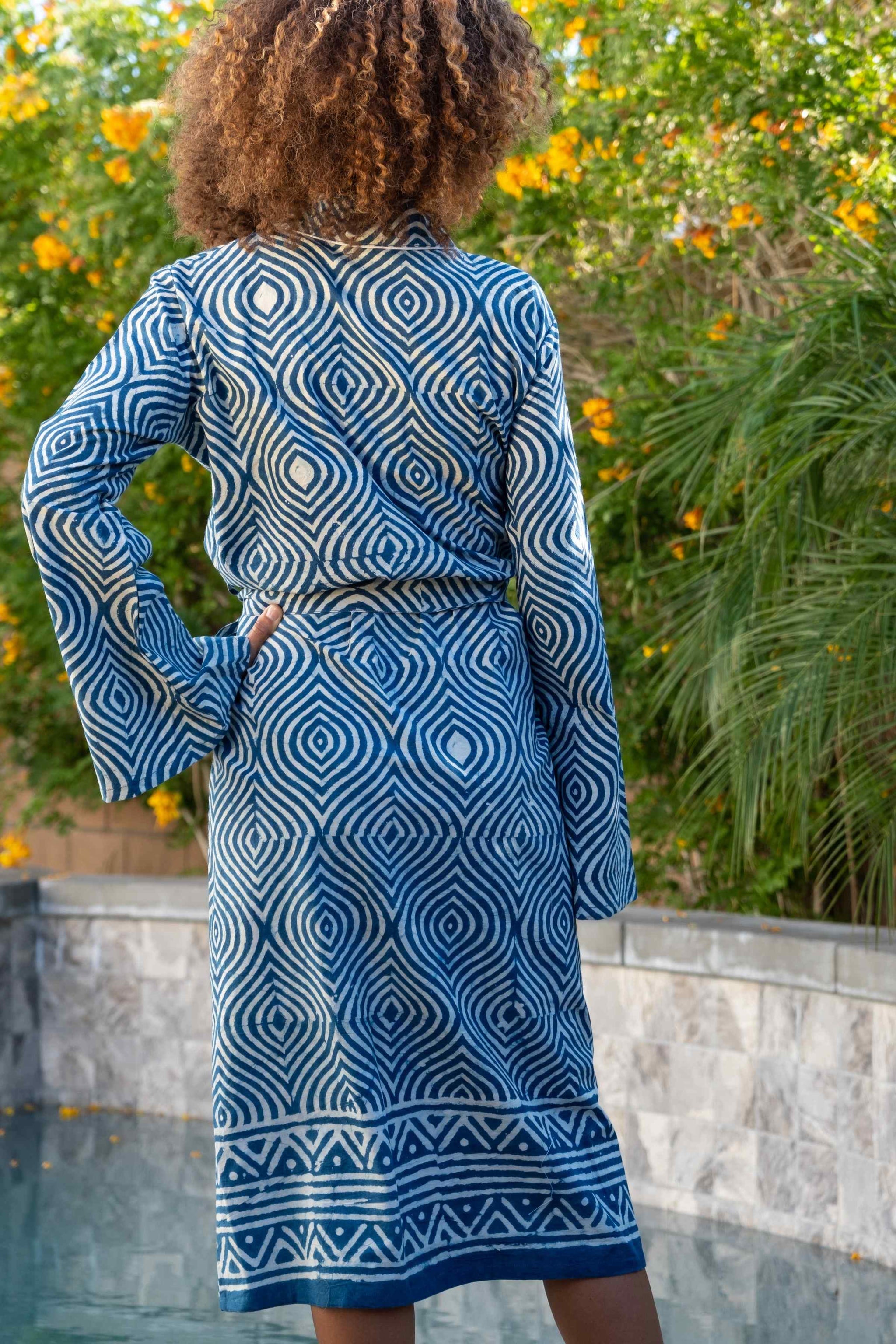 Handmade Boho Fishbone Stamped Robe in Organic Cotton main image 0