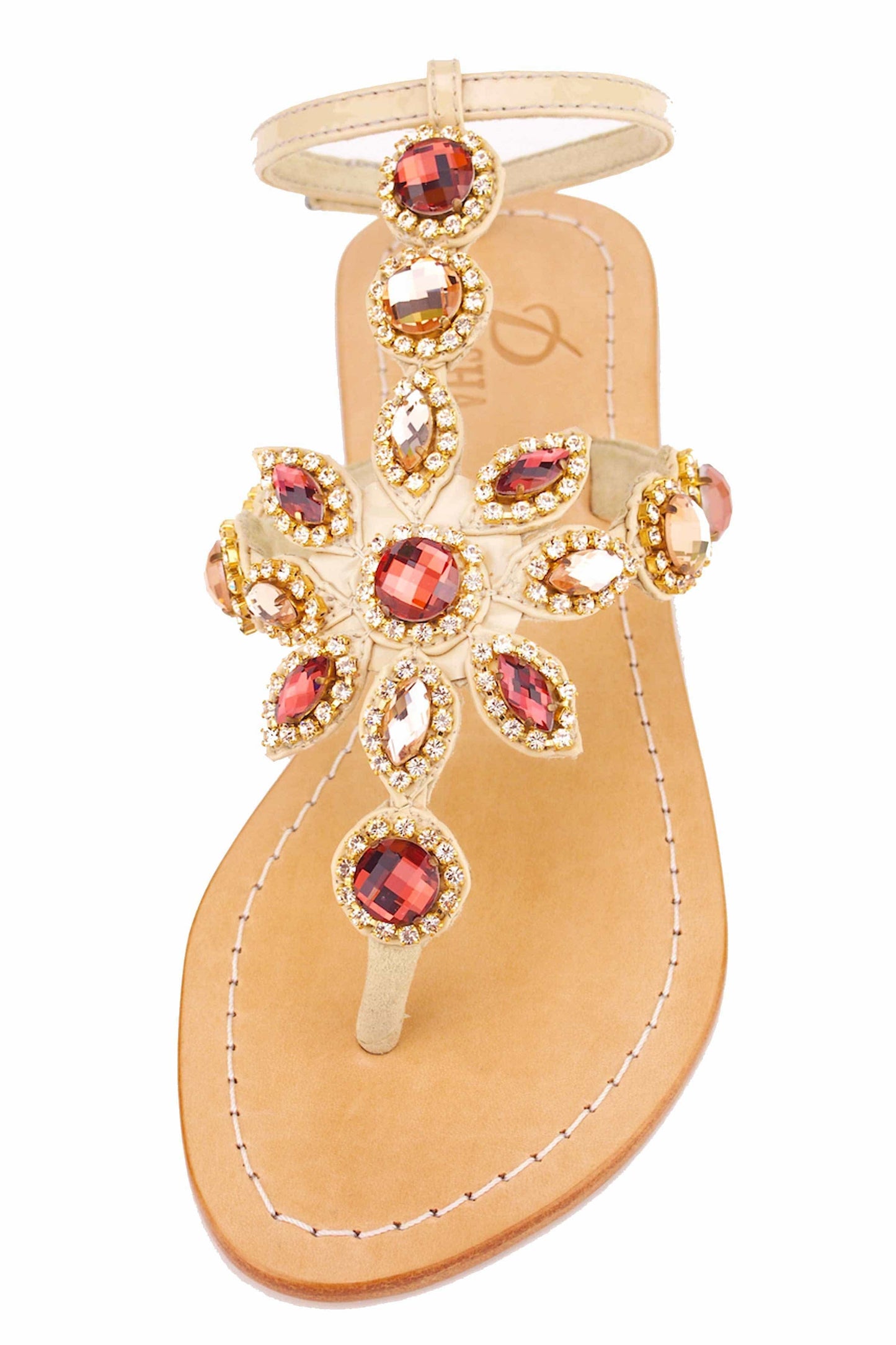 Genuine Crystal Leather Anklet Sandals