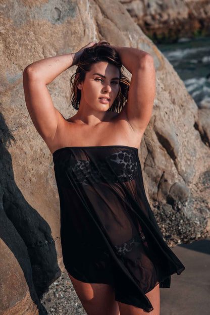 black strapless beach cover up