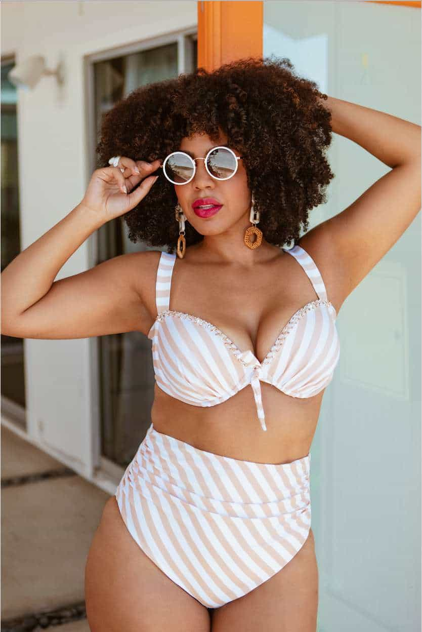 Swimsuits For All Women's Plus Size Striped Cup Sized Tie Front