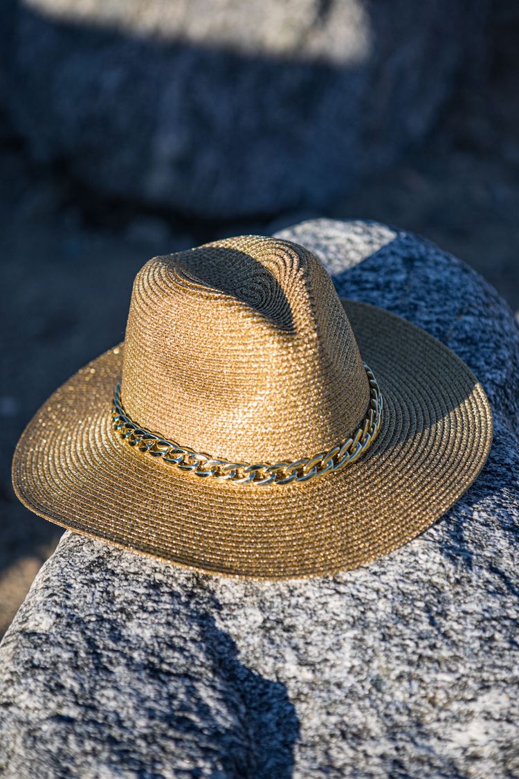 golden metallic hat