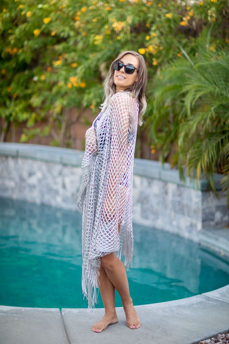 knitted fringe beach cover up